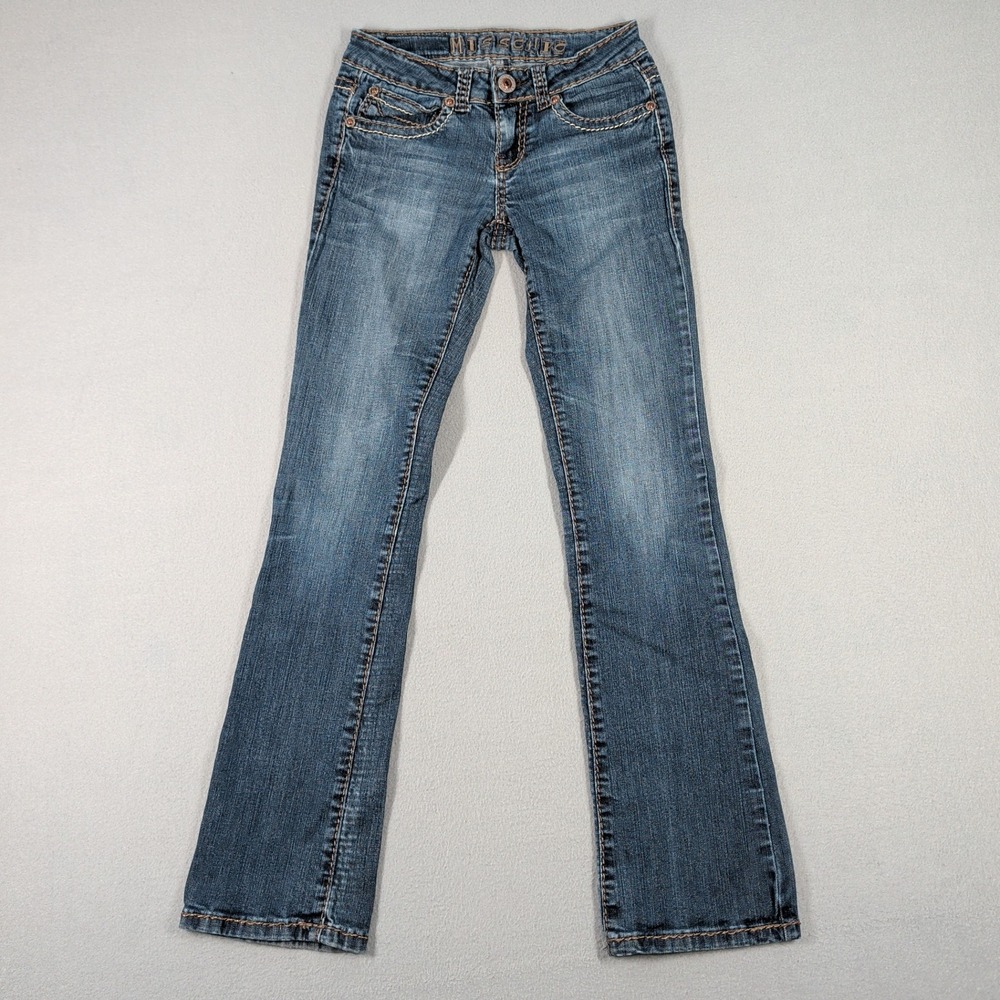 Miss Chic Jeans Womens 3 Blue Denim Low Rise Bootcut Embellished Flap‎ Pocket